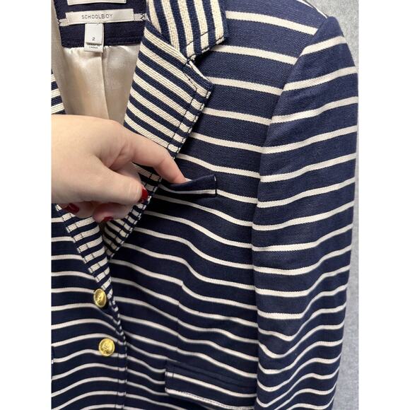 J Crew Womens Blazer Jacket Navy and Cream Stripe Gold Buttons Pockets Size 2 - Picture 8 of 15